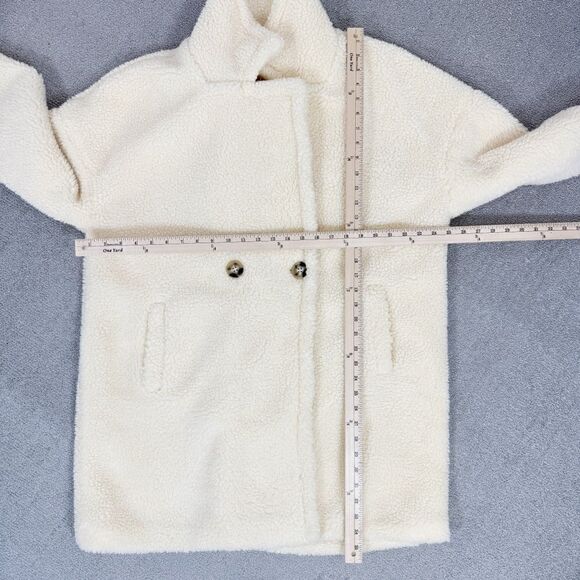 Pretty Little Thing Faux Sherpa Double Breasted Teddy Coat Cream 10 Borg Lapel - Picture 15 of 16